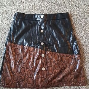 SHEIN Black and Brown Asymmetrical Faux Leather Skirt